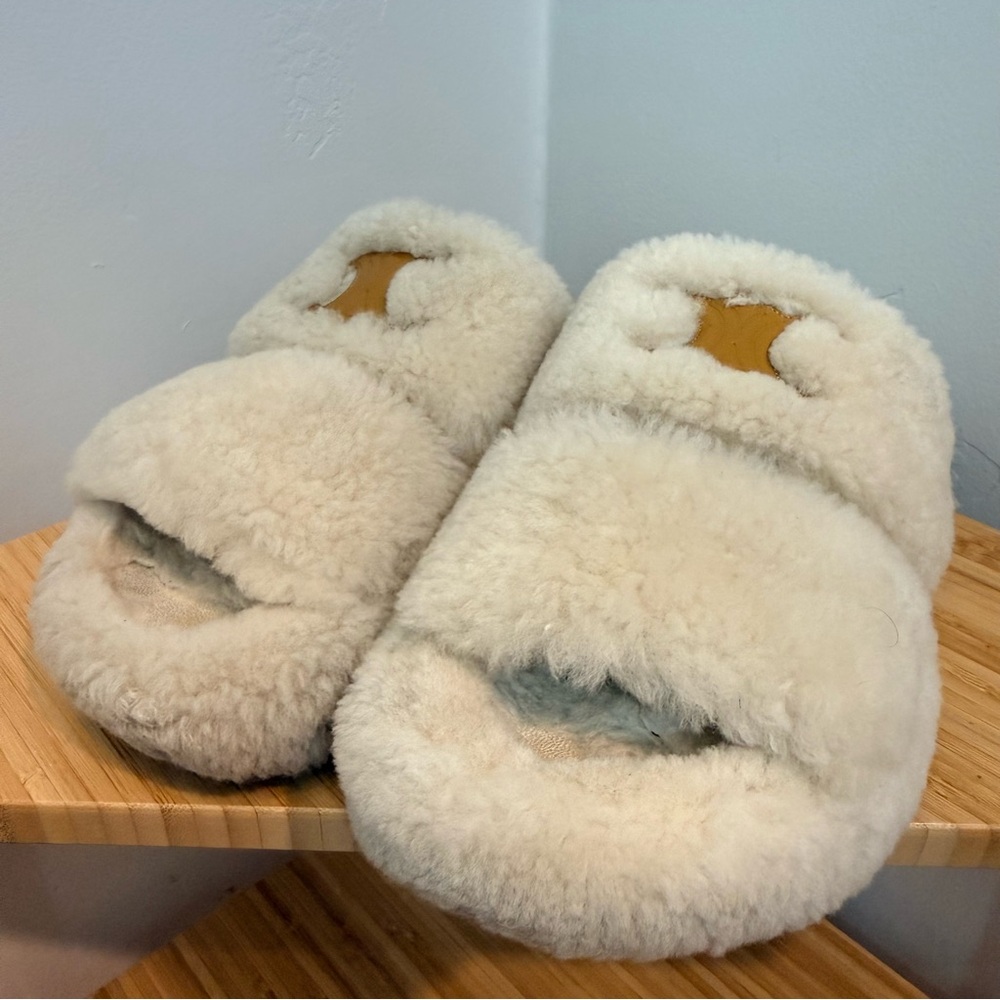 Celine Fur Flat Slides - Cozy Shearling Slippers with Accents - Size 6 - Picture 6 of 10